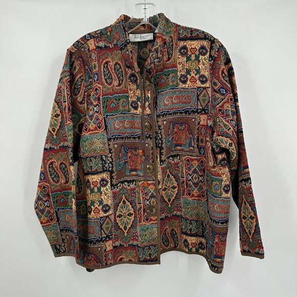 Two Twenty Collection Womens Tapestry Jacket Size L Elephant Paisley Folk Art - Picture 1 of 8